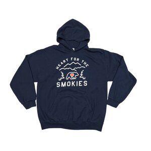 Gildan Hoodie Blue Heart For The Smokies Pullover Heavy Kangaroo Pocket Large